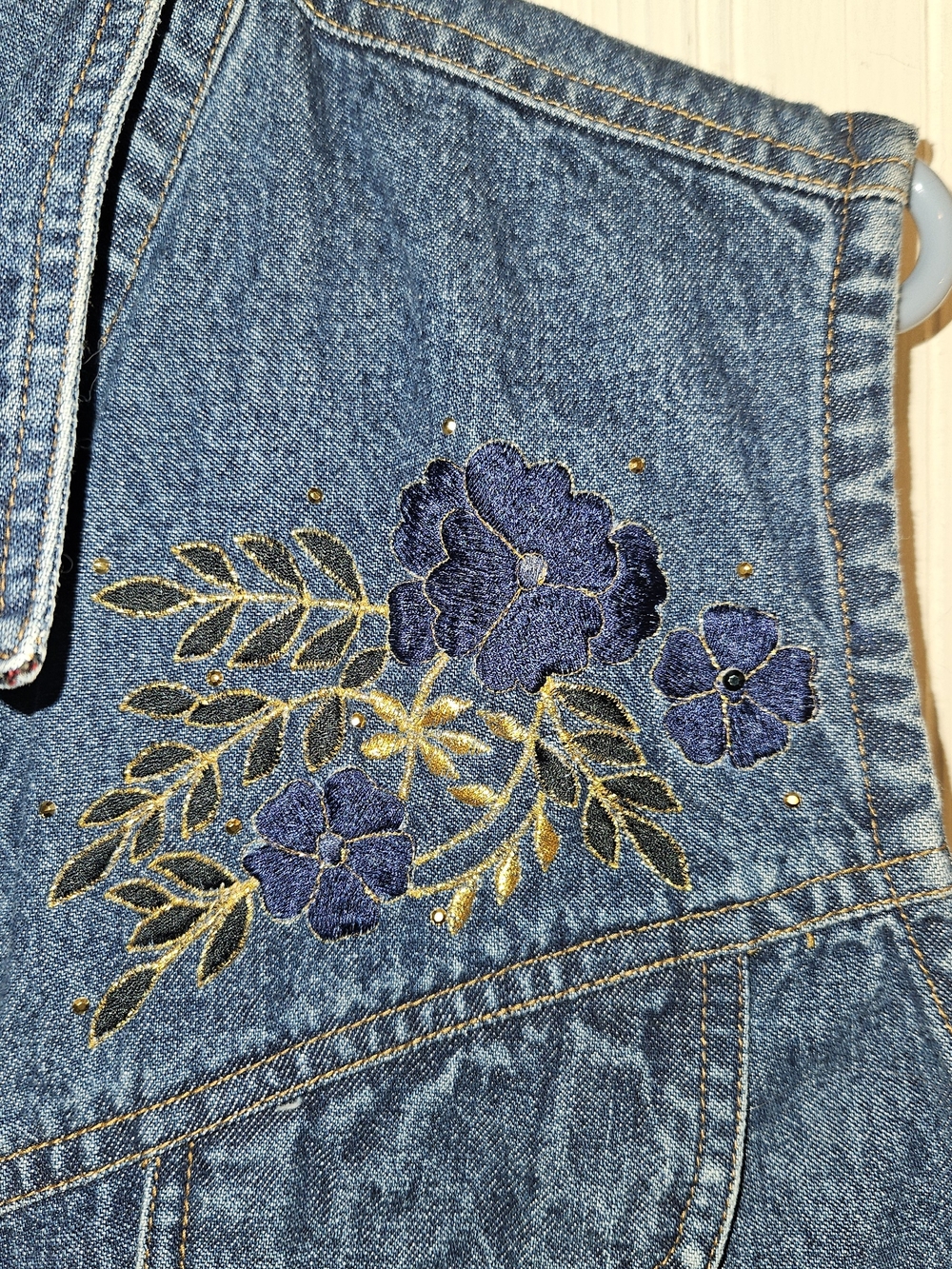 Signature Embroidered Denim Vest - Blue - Picture 3 of 4